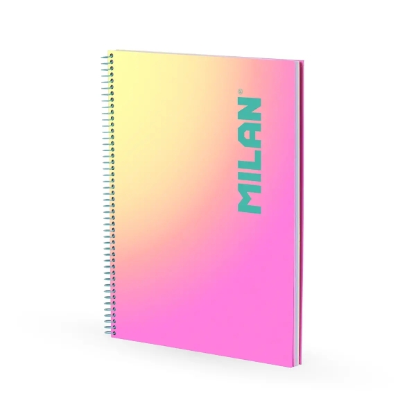 Milan Sunset Cuaderno Espiral Formato A4 Pautado 7mm - 90 Hojas de 95 gr/m2 - Microperforado, Bandas de Color y 4 Taladros - Color Rosa/Amarillo