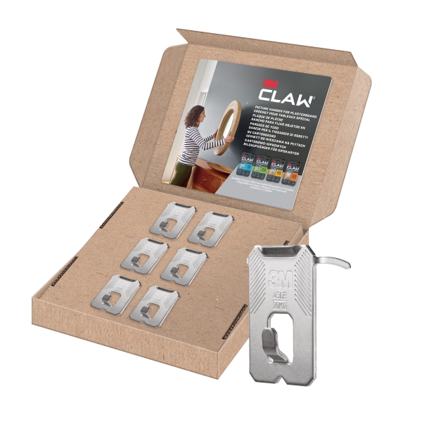 3M Claw Pack de 6 Ganchos de Metal para Paredes de Yeso - Soporta hasta 20kg - Color Gris/Titanio