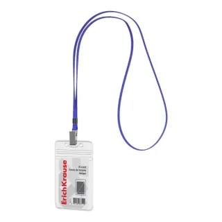 ErichKrause Funda para Tarjeta con Colgante - Orientacion Vertical - PVC - Incluye Colgante Azul - Formato 62x91mm - Color Transparente