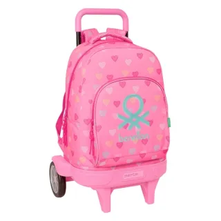 Safta Benetton Heart Mochila con Carro - Bolsillo Frontal - Portabotellas - Hombreras Acolchadas - Asa Acolchada - Tarjeta ID - Ruedas Antivibracion - Base Reforzada - 33L - 330x220x450mm -