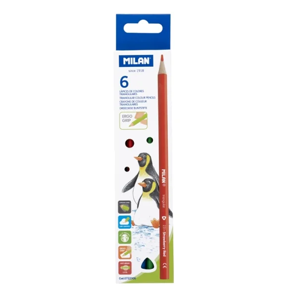 Milan Pack de 6 Lapices de Colores - Triangulares - Colores Surtidos