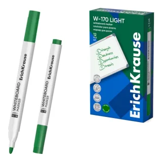 ErichKrause W-170 Light Rotulador para Pizarra Blanca - Facil de Borrar - Punta Conica - Trazo de 2.5mm - Secado Rapido - Cuerpo Triangular - Color Verde · Pack de 12 uds.