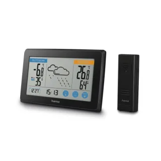 Hama Touch Estacion Meteorologica - Reloj - Prevision Meteorologica - Sensor Exterior - Radiofrecuencia - Termometro - Higrometro - 14x2x9cm - Color Negro