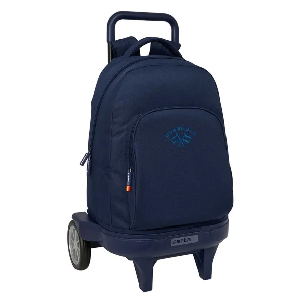 Safta Spagnolo Mochila con Carro - Extraible - 33L - Portabotellas - Tarjeta de Identificacion Personal - Ruedas Antivibracion - Doble Tirador - Asa - Bolsillo Frontal - 33x45x22cm - Color Azul Noche