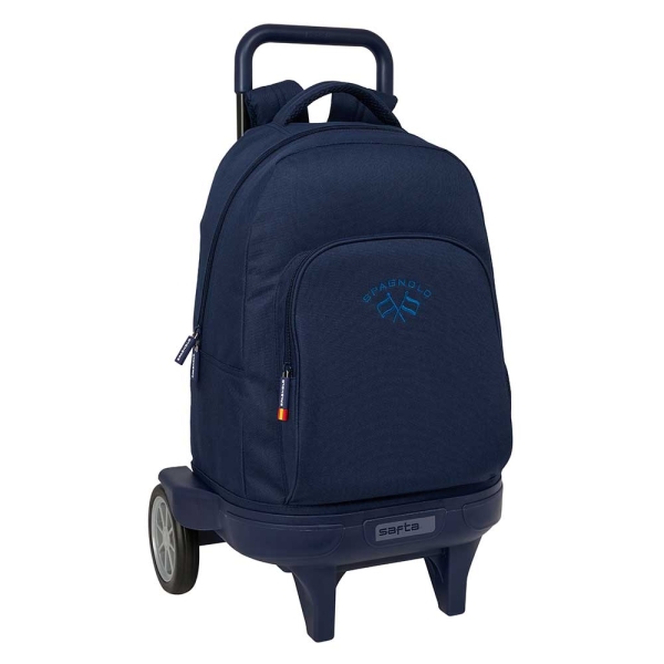 Safta Spagnolo Mochila con Carro - Extraible - 33L - Portabotellas - Tarjeta de Identificacion Personal - Ruedas Antivibracion - Doble Tirador - Asa - Bolsillo Frontal - 33x45x22cm - Color Azul Noche