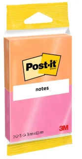 Post-It Pack de 2 Blocs de 75 Notas Adhesivas Reposicionables - Forma Rectangular - 76x63.5mm - Colores Surtidos