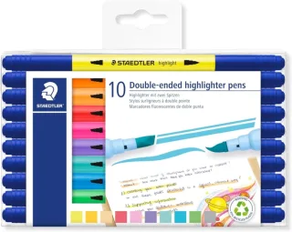 Staedtler Textsurfer Classic 362 Pack con 10 Marcadores Fluorescentes Doble Punta Biselada y Pincel - Secado Rapido - Tinta Base de Agua - Colores Surtidos