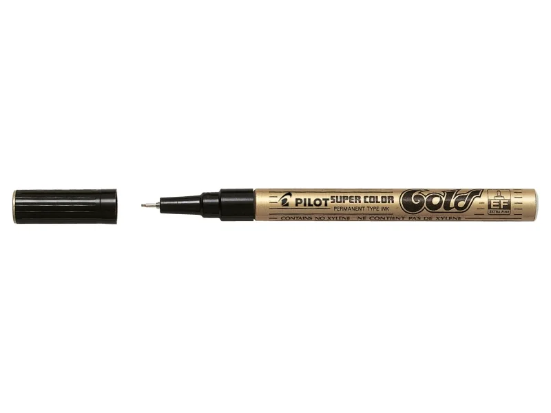Pilot Super Color Rotulador Permanente Fino - Punta de 1mm de Poliacetal - Tinta muy Densa y Opaca - Cuerpo Metalico - Color Oro · Pack de 12 uds.
