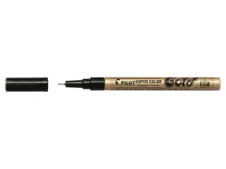 Pilot Super Color Rotulador Permanente Fino - Punta de 1mm de Poliacetal - Tinta muy Densa y Opaca - Cuerpo Metalico - Color Oro · Pack de 12 uds.