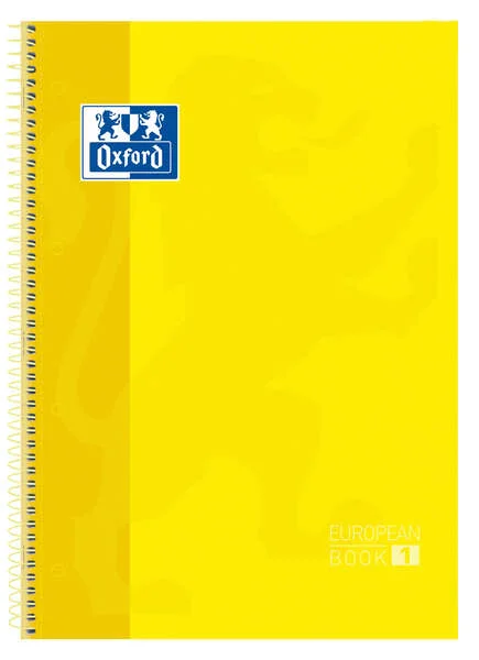 Oxford Europeanbook 1 Cuaderno Espiral Formato A4+ Cuadriculado 5x5mm - 80 Hojas - Banda de Color - Tapa Extradura Brillante - Color Amarillo