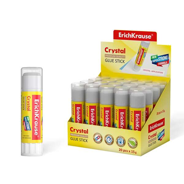 Erichkrause Crystal Pegamento en Barra Super Fuerte 15gr - Consumo Economico - Adhesion Rapida y Fiable - Color Transparente · Pack de 20 uds.