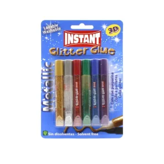 Instant Glitter Glue Metallic Pack de 6 Tubos de Pegamento con Purpurina 10.5ml - Para Distintas Superficies - Sin Disolventes - Colores Metalicos Surtidos · Pack de 6 uds.