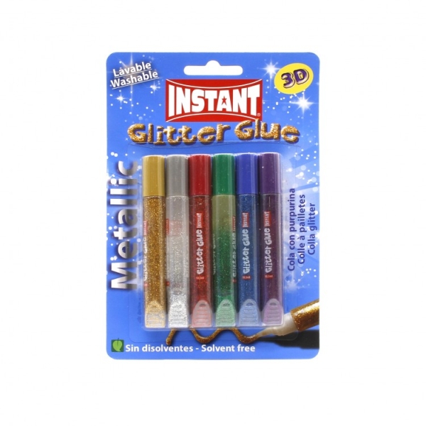 Instant Glitter Glue Metallic Pack de 6 Tubos de Pegamento con Purpurina 10.5ml - Para Distintas Superficies - Sin Disolventes - Colores Metalicos Surtidos · Pack de 6 uds.