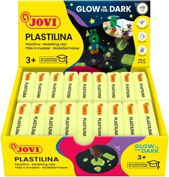 Jovi Bandeja con 18 Pastillas de Plastilina 50gr Fluorescente - Muy Moldeable - No se Seca