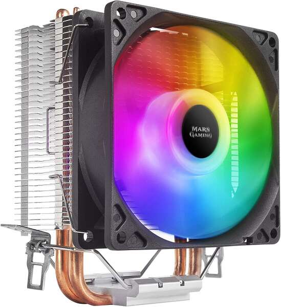 Mars Gaming Ventilador CPU 90mm con Disipador - Iluminacion RGB - Hasta 130W - Velocidad Max. 2200rpm - 2 Heatpipes