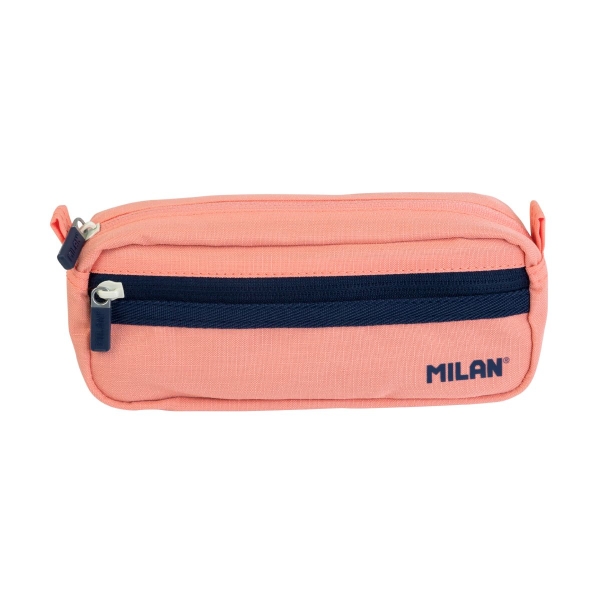 Milan Coleccion 430 Estuche Portatodo Rectangular 2 Compartimentos - Tejido Resistente a las Roturas y Rasgaduras - Medidas 21x8,5x6,1cm - Color Rosa