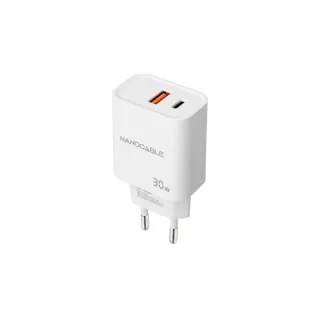Nanocable Cargador USB-C/PD+USB-A/QC 30W Blanco