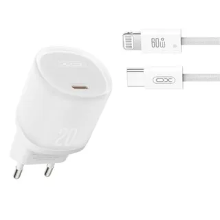 XO L143 Cargador de Corriente 20W - USB-C - PD 3.0 y QC 3.0 - Incluye Cable USB-C a Lightning - Color Blanco