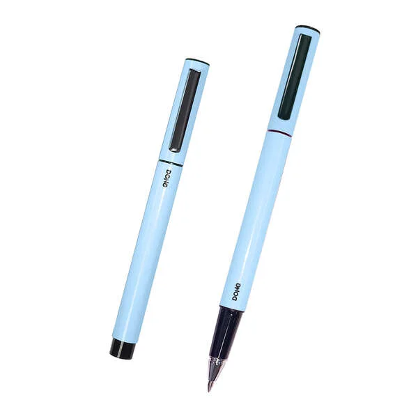 Dohe Boligrafos Elegantes de Metal Ligero - Cuerpo Ovalado Azul Ergonomico - Capucha con Clip - Fabricados en Aluminio - Tinta Azul · Pack de 4 uds.