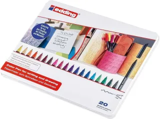 Edding 1200 Caja Metalica con 20 Rotuladores - Punta Redonda - Trazo 1mm - Tinta con Base de Agua - Colores Surtidos