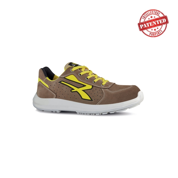 Upower Dorado S ESD Calzado de Seguridad Bajos - Talla 35 - Gamuza Perforada, Puntera de Aluminio, Antideslizante, Antiarrugas, Suela PU/PU High Rebound, Proteccion S1PS FO SR - Color Beige/