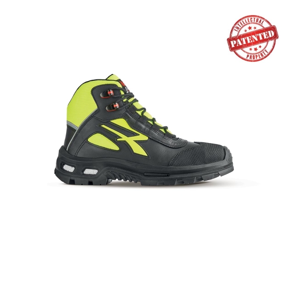 Upower Form S ESD Zapato de Seguridad Alto - Talla 35 - Cuero de Grano Suave, Puntera Antiabrasion, Repelente al Agua, Forro Wingtex, Proteccion S3S CI FO SR - Color Negro/Amarillo