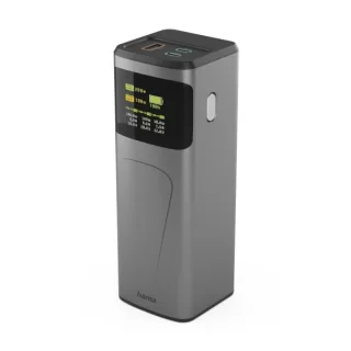 Hama High Power Bateria Externa Powerbank 24000mAh - Potencia 200W - USB-C - USB-A - Power Delivery - Pantalla TFT - Indicador de Carga - 3 Conexiones de Salida - 56.27x160x56.27mm - Color G
