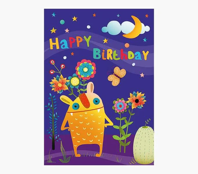 Pictura Tarjeta Zig-Zag - 15x22cm - Tematica de Monstruos - Tarjeta Triptica sin Envoltorio - Incluye Sobre Blanco - Impresas en Papel con Certificacion FSC
