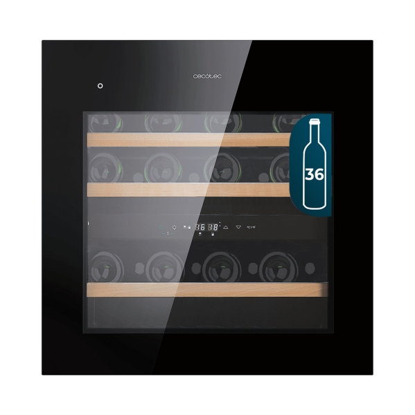 Cecotec GrandSommelier Duo 36000 Touch Black Compressor Vinoteca para 36 Botellas - Doble Zona - Luz LED - Temperatura Regulable - Compresor Integrado - Ventilador Interior - 60x60cm - Color