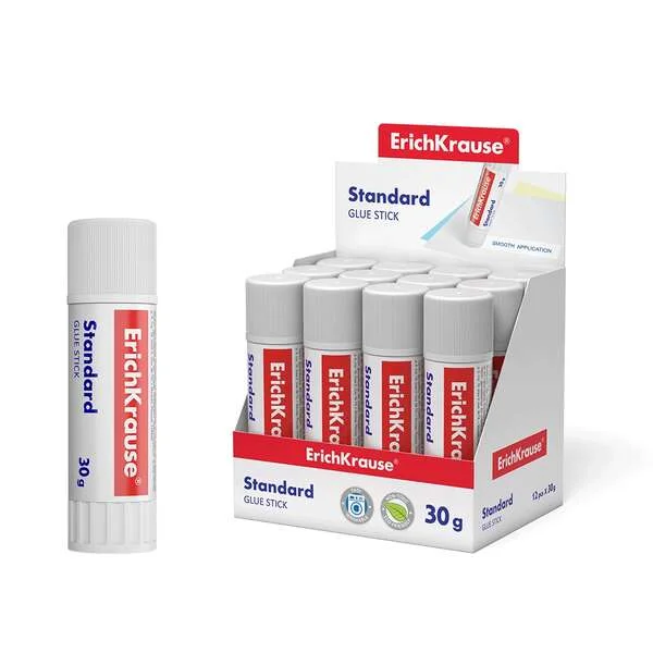 Erichkrause Standard Pegamento en Barra 30gr - Pegado Rapido y Confiable - Facil de Aclarar con Agua - Sin Disolventes - Apto para Papel, Carton y Fotografias - Color Blanco · Pack de 12 uds.