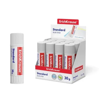 Erichkrause Standard Pegamento en Barra 30gr - Pegado Rapido y Confiable - Facil de Aclarar con Agua - Sin Disolventes - Apto para Papel, Carton y Fotografias - Color Blanco · Pack de 12 uds