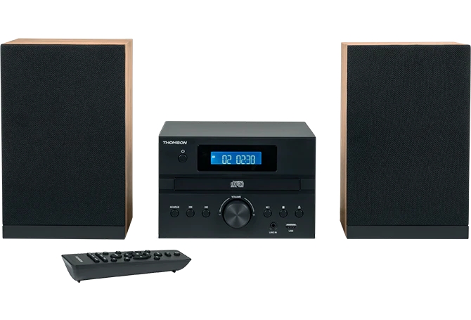 Thomson MIC123BT Micro Cadena 50W Bluetooth - Reproductor de CD, Radio FM - Tecnologia Bass Boost - Mando a Distancia - Color Negro/Madera