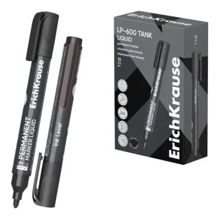 ErichKrause Liquid LP-600 Rotulador Permanente - Ventana Transparente - Punta Conica - Trazo de 2.5mm - Resistente al Agua y a la Luz - Multisuperficie - Tinta a Base de Alcohol - Color Negr