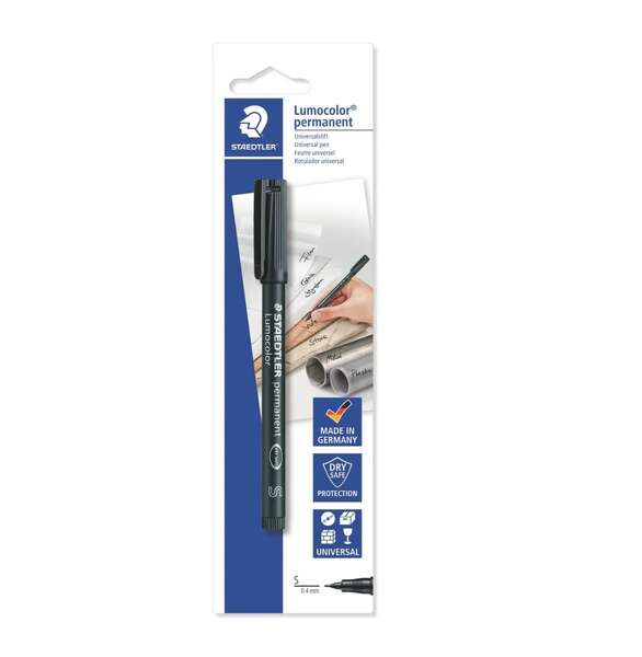 Staedtler Lumocolor Permanent 313 Rotulador Permanente de Punta Fina - Trazo 0.4mm - Para Casi Todas las Superficies - Secado Rapido - Color Negro
