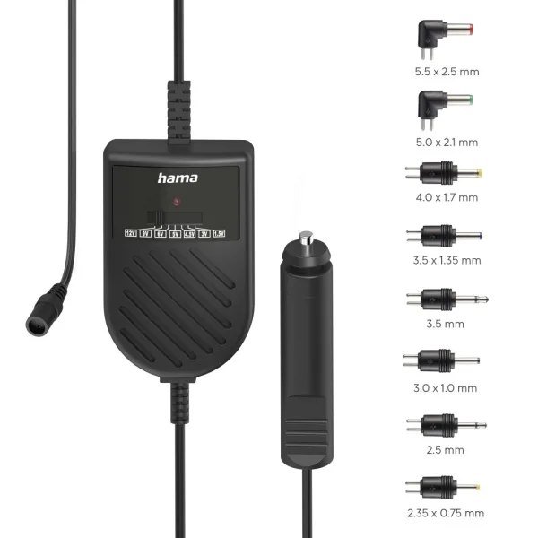 Hama Fuente de Alimentacion para Coche 36W - Conector 12V - Indicador LED - Voltaje Variable - Conectores Surtidos - Color Negro