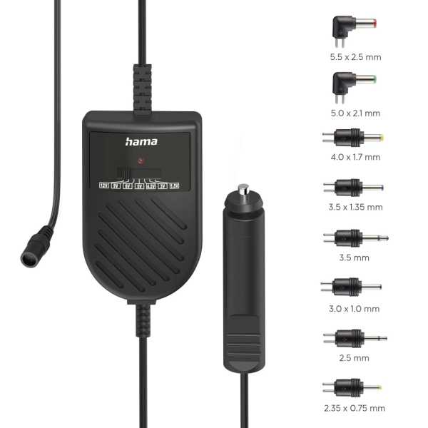Hama Fuente de Alimentacion para Coche 36W - Conector 12V - Indicador LED - Voltaje Variable - Conectores Surtidos - Color Negro