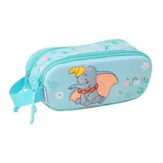 Safta Dumbo Portatodo 3D - 2 Compartimentos con Cremallera - Asa Lateral - Capacidad 1L - 21x8x6cm - Color Azul Pastel