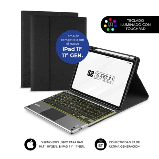 Subblim Funda con Teclado Excluisva para iPad 10ª y 11ª Generación de 10.9" y 11" - Teclas Retroiluminadas - Bluetooth - TouchPad - Color Negro