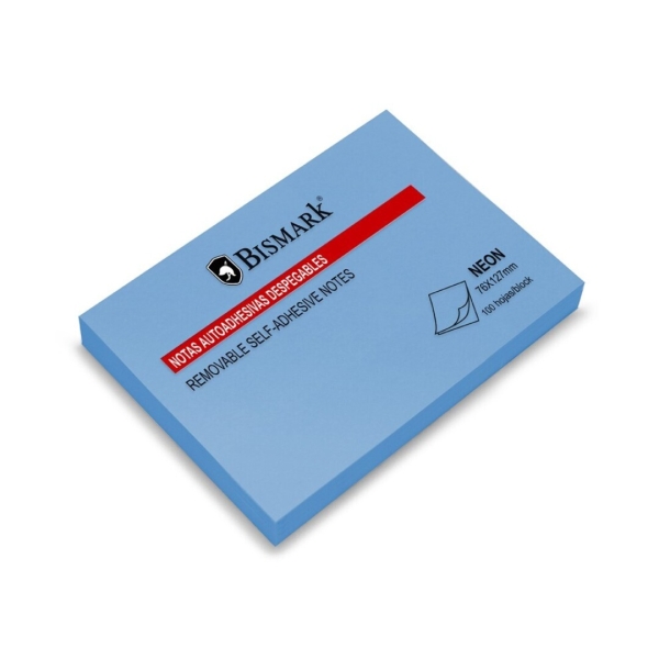 Bismark Bloc de 100 Notas Adhesivas 76x127mm - Color Azul Neon · Pack de 12 uds.