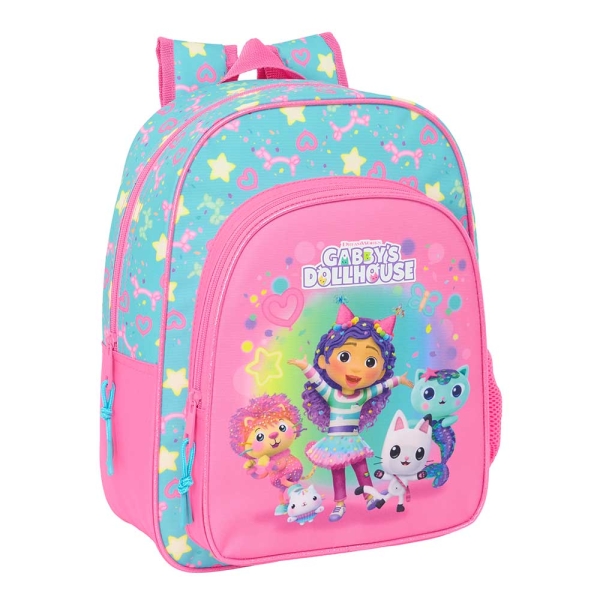 Safta Gabby's Dollhouse Confetti Mochila Infantil - Adaptable a Carro - Portabotellas - Hombreras Ergonomicas - Bolsillo Frontal - 10L - 260x110x340mm - Color Rosa
