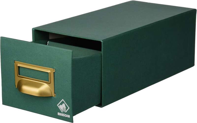 Mariola Fichero Carton Forrado en Geltex Nº1 para 500 Fichas - Medidas 125x95x250mm - Resistente y Duradero - Color Verde
