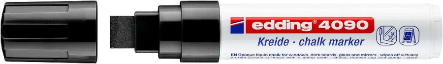 Edding 4090 Rotulador de Tiza Liquida - Punta Biselada - Trazo entre 4 y 15mm - Olor Neutro - Color Negro · Pack de 5 uds.