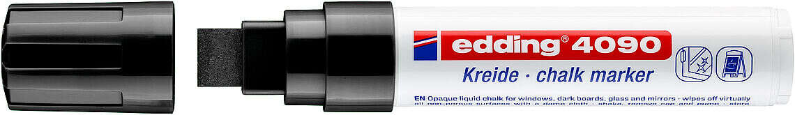 Edding 4090 Rotulador de Tiza Liquida - Punta Biselada - Trazo entre 4 y 15mm - Olor Neutro - Color Negro · Pack de 5 uds.