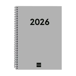 Finocam Espiral Recambio Anual 2026 para Agendas Duo en Catalan - Anual 2026 - Formato E10 - 162x14x212mm - Semana Vista Horizontal - Color Gris Claro