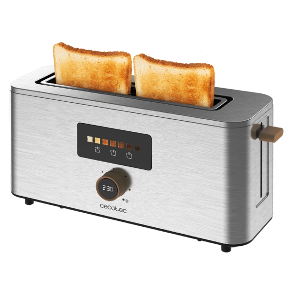Cecotec TouchandToast Extra Tostadora de Ranura Larga - 1000W - Control Tactil y Pantalla a Color - Ranura Ancha - Acero Inoxidable - Autocentrado - 7 Niveles de Tostado - Apagado y Pop-Up A