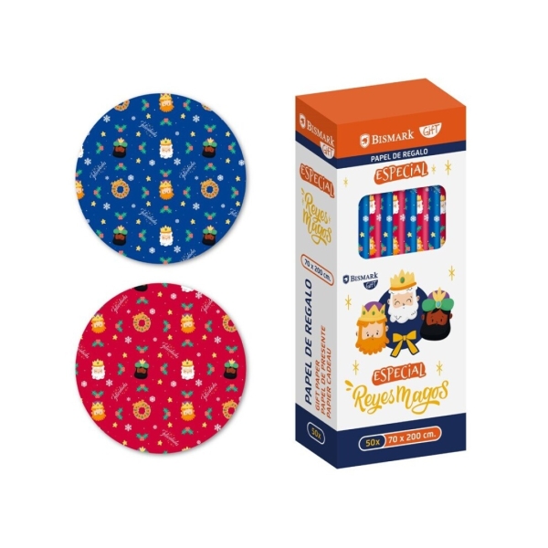 Bismark Navidad Reyes Magos Rollo de Papel Regalo - Medidas 70cmx200cm - 2 Diseños Diferentes · Pack de 50 uds.