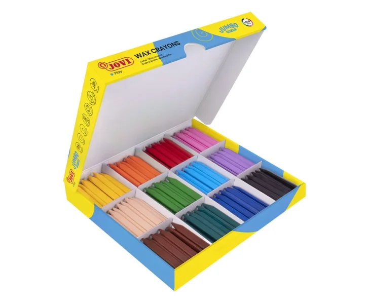 Jovi Jumbo Easy Grip Caja de 300 Ceras Triangulares - Super Resistentes - No Manchan Ni Se Rompen - Agarre Facil - Ideal paea Escuelas Infantiles - Colores Surtido