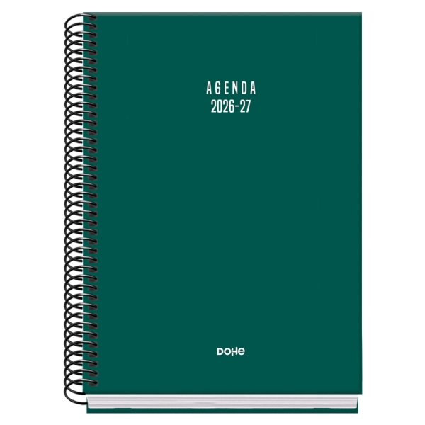 Dohe Basic Colour Vibes Agenda Escolar 26/27 - Formato A5 - Dia Pagina - Papel Offset Ahuesado 70g - Cubierta de Carton Plastificado - Espiral - Goma - 15x21x4cm - Color Verde