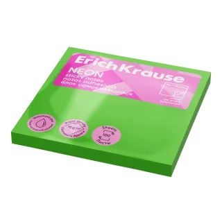 ErichKrause Neon Bloc de 100 Notas Adhesivas Reposicionables - Papel de 75g/m2 - 75x75mm - Pegamento a Base de Agua - Color Verde · Pack de 12 uds.