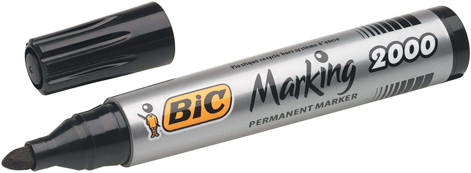 Bic Marking 2000 Ecolutions Rotulador Permanente - Tinta con Base de Alcohol - Ecologico - Secado Rapido - Color Negro · Pack de 12 uds.